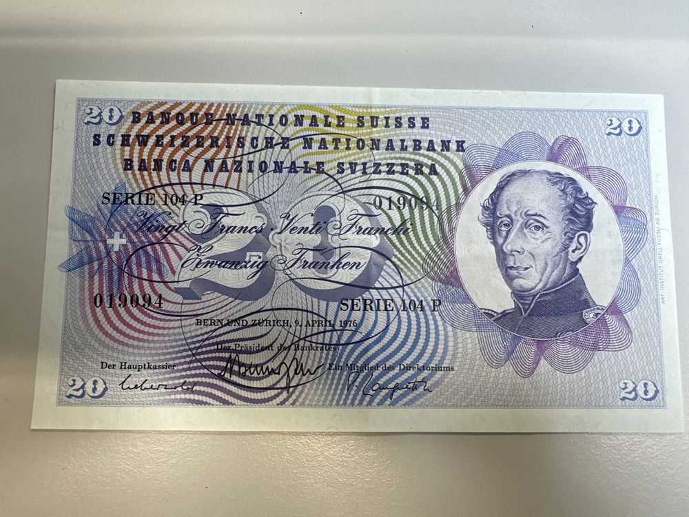 20 Fr. -Note Schweiz 1976 (Gebraucht) in Herisau für CHF 2 – mit ...