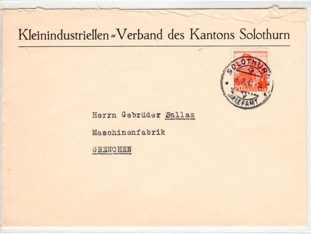Brief, Kleinindustriellen Verband d. Kantons Solothurn 1