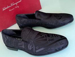 SALVATORE FERRAGAMO Monogramm Satin Leder Loafers 40 NEUE