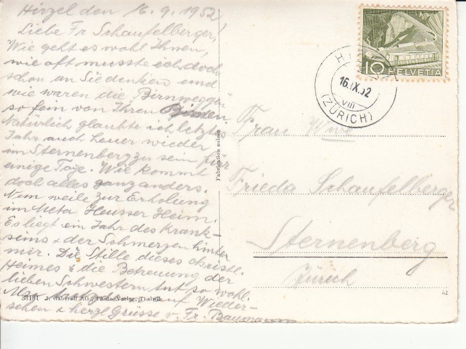 Cartoline postali: Hirzel 1952 – Usato da Bürglen TG venduto da StampGraf 1