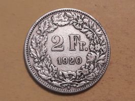 Schweiz 2 Franken 1920 B Silber