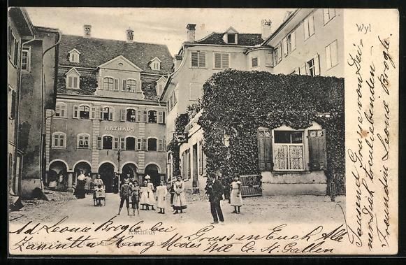 Ansichtskarten: Wyl /SG, Rathaus mit Torbogen u. kleiner – Gebraucht aus Berlin von bartko-reher