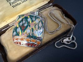 Silber Kette mit handgemalten Porzellan Anhänger 925