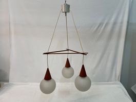 Teak Glas Deckenleuchte vintage 50s 60s Modern Danish Design