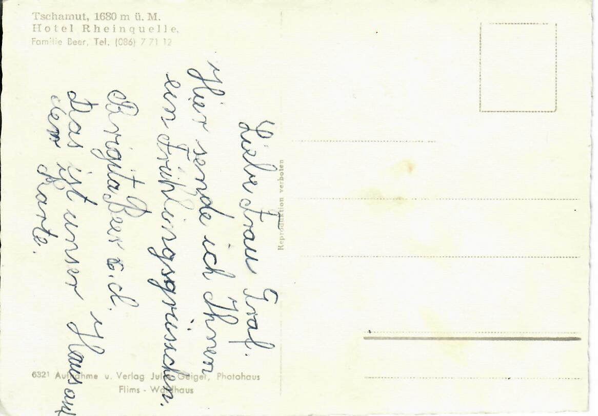 Cartoline postali: Hotel Rheinquelle  Tschamut – Usato da Hochdorf venduto da Ziegel-16 1
