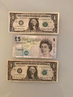 Noten 2x 1 Dollar USA / 1x 5 Pfund GB Konvolut