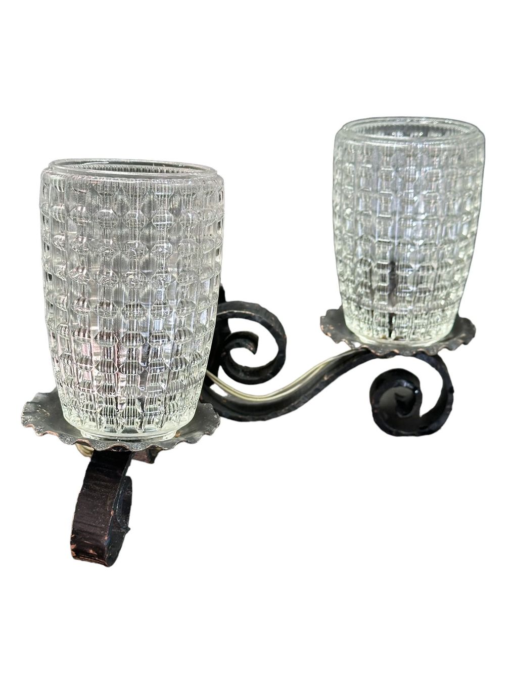 Lampade: Double applique murale mid-century fer forgé verre texturé – Usato da Morges venduto da 1tiquaire 3