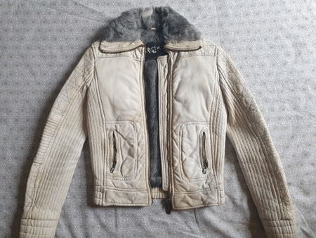 Echtfell Lederjacke Gr.36 (42it.) Off-white gefüttert