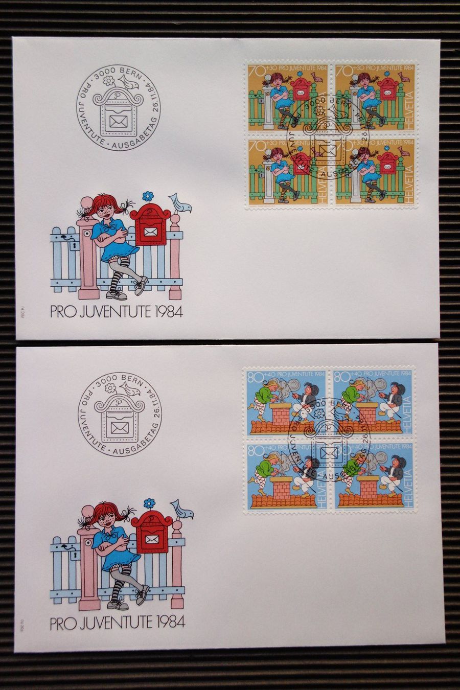 Tutti i francobolli: 1984 4 FDC mit Viererblöcken "Kinderbücher" – Nuovo (secondo la descrizione) da Mettmenstetten venduto da Sutasso 1