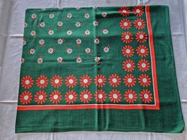 Nappe en coton vintage 140 x 120 cm verte avec fleurs orange