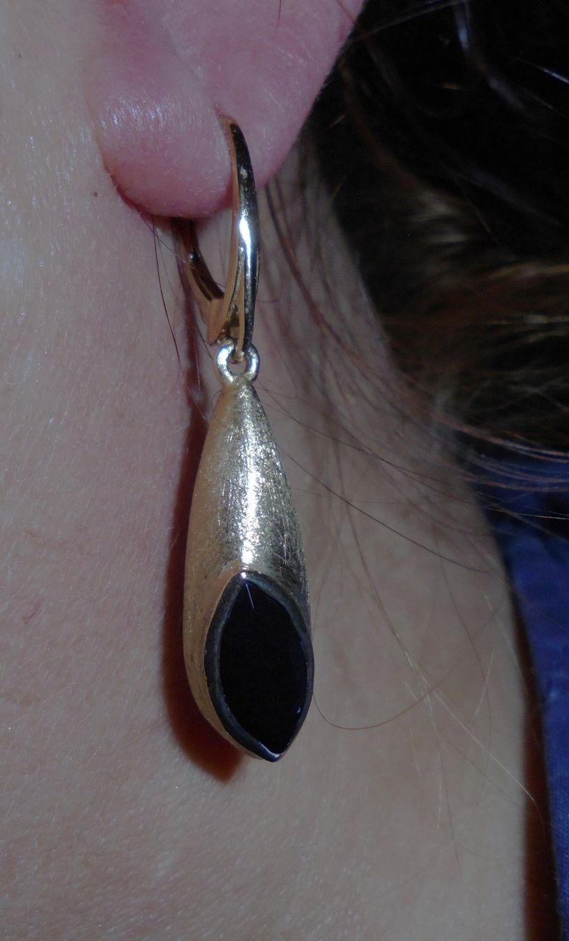 Orecchini pendenti & Orecchini a lobo: Echtschmuck: Onyx-Silberohrringe 925er, vergoldet – Nuovo (secondo la descrizione) da Zuchwil venduto da maumauchi 9