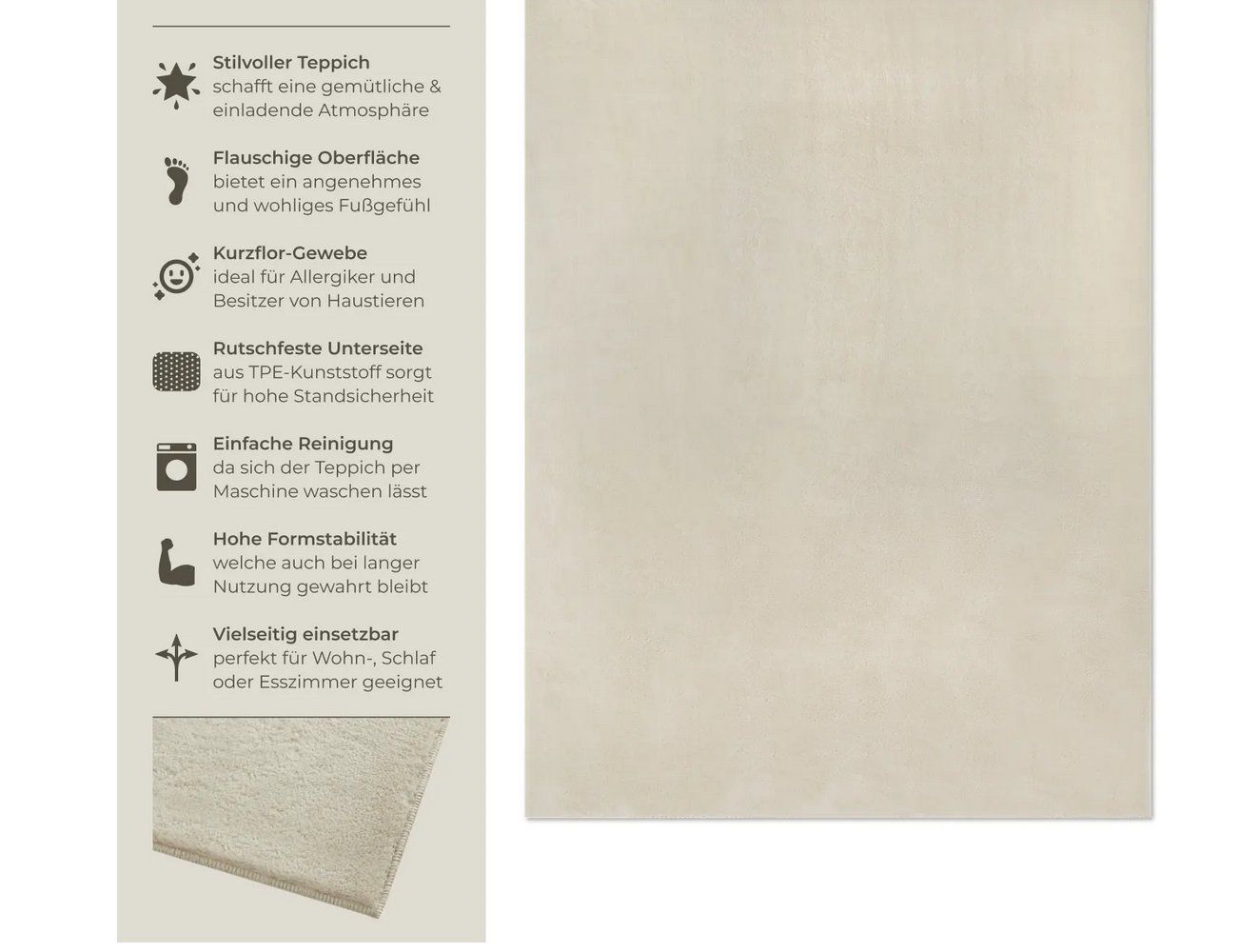Tappeti: Kurzflorteppich Soft Zone beige 160 x 230 cm – Nuovo (secondo la descrizione) da Steinhausen venduto da Retourenprofis 1