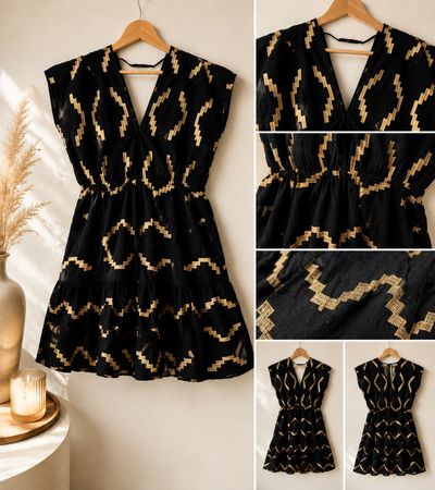 Schwarz-Gold Tunika aus Baumwolle – Wie Neu