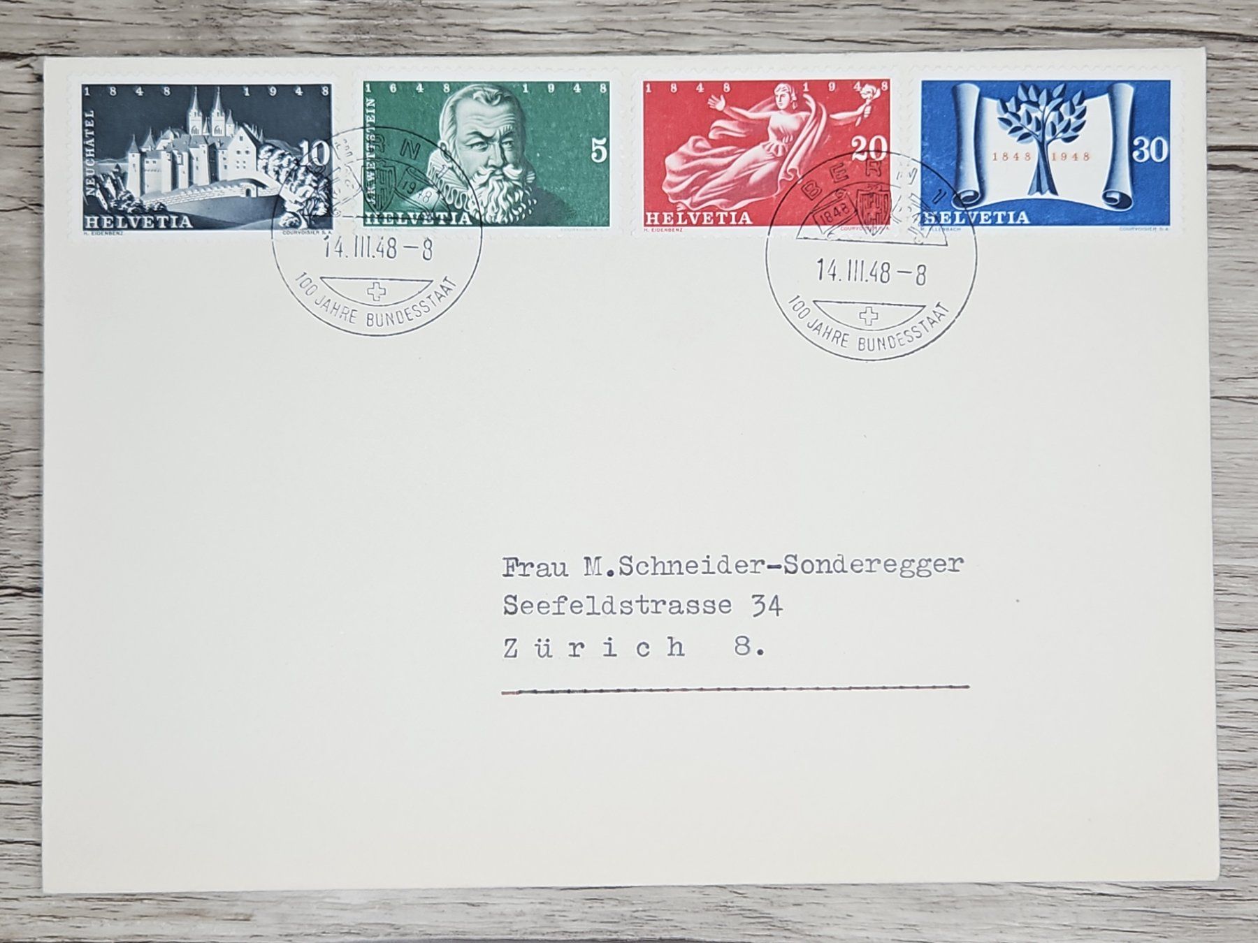 Alle Briefmarken: CL01 Enveloppe + Timbre Suisse 1948 – Gebraucht aus Cousset von Patrick_Collections
