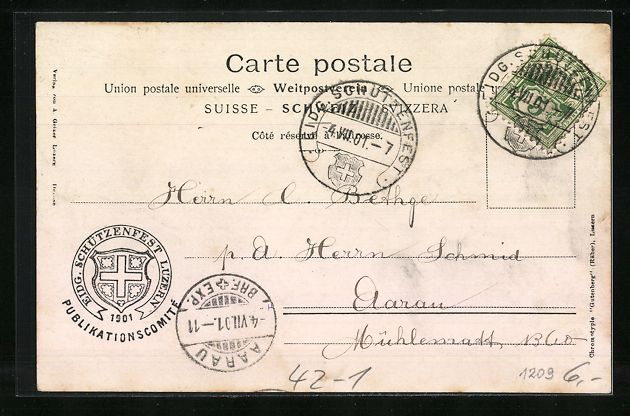 Cartoline postali: Luzern, Eidg. Schützenfest 1901-Grosse  – Usato da Berlin venduto da bartko-reher 1