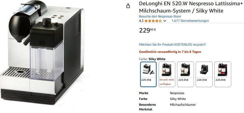 De'Longhi Macchine per caffè & Macchine per espresso: DeLonghi EN 520.W  Kaffeemaschine / machine à café – Usato da Collonges venduto da arashee 5