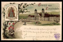 Litho Einsiedeln, Blick auf Kloster und 