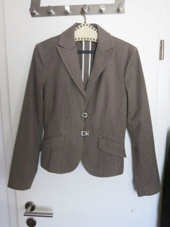 Oui Set Damen Blazer, Gr. 36, Grau, Wolle/Baumwolle