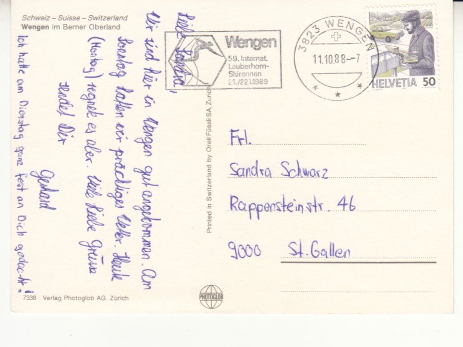 Cartoline postali: Wengen 1988 – Usato da Bürglen TG venduto da StampGraf 1