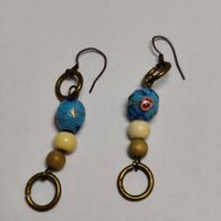 Ohrhänger Vintage Murano Glasperlen Blau Bronze #Z1