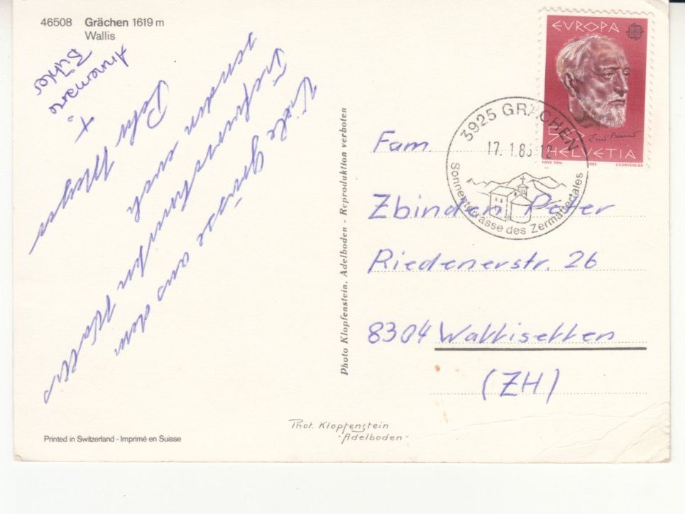Cartoline postali: Grächen 1985 – Usato da Bürglen TG venduto da StampGraf 1
