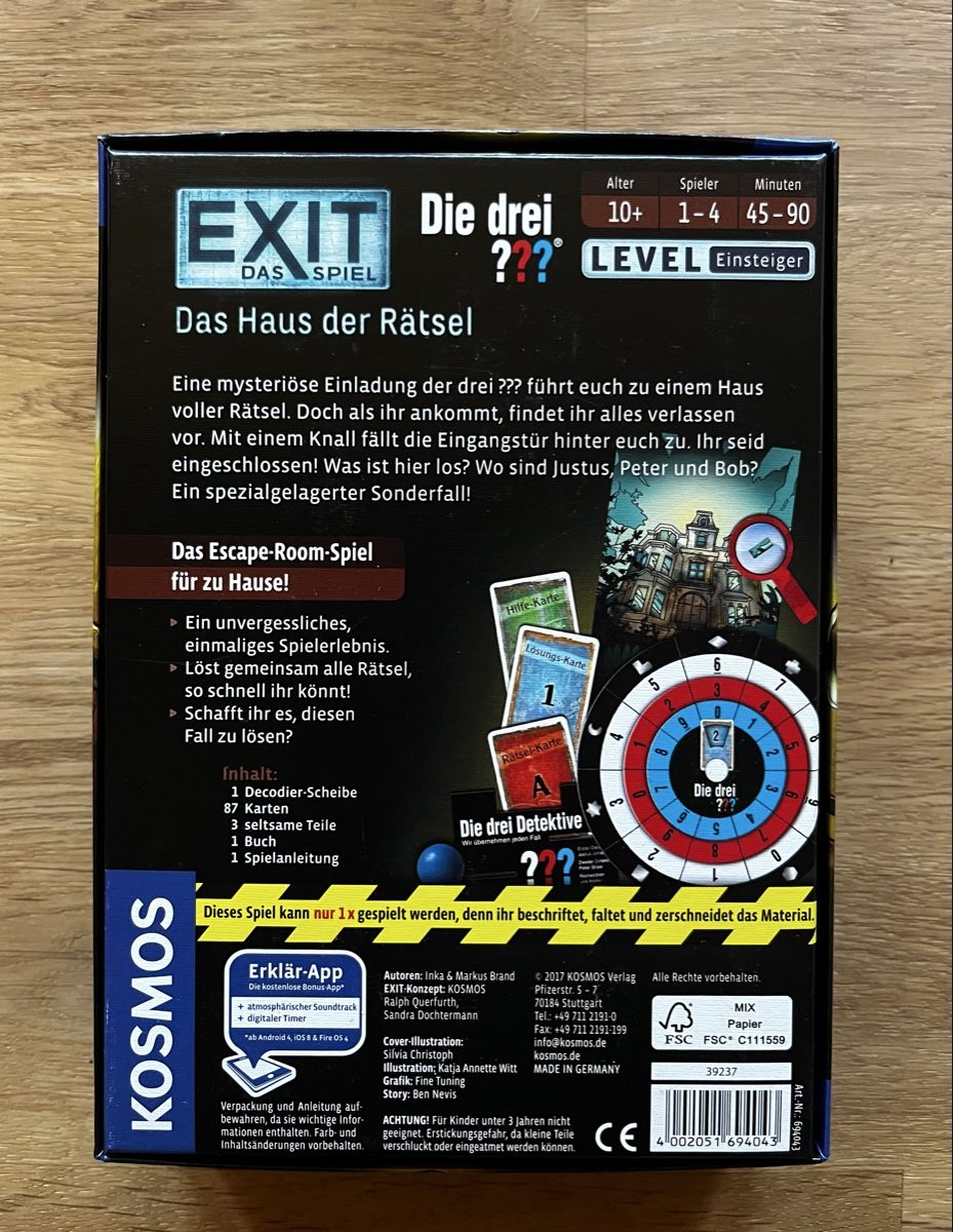 Kosmos Spiele: EXIT - Das Haus der Rätsel – Gebraucht aus Steffisburg von lea1010 1