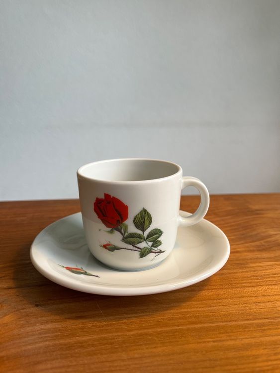 Lot De 10 Tasses à Café Langenthal – Fleurettes Roses – Porcelaine Suisse Vintage