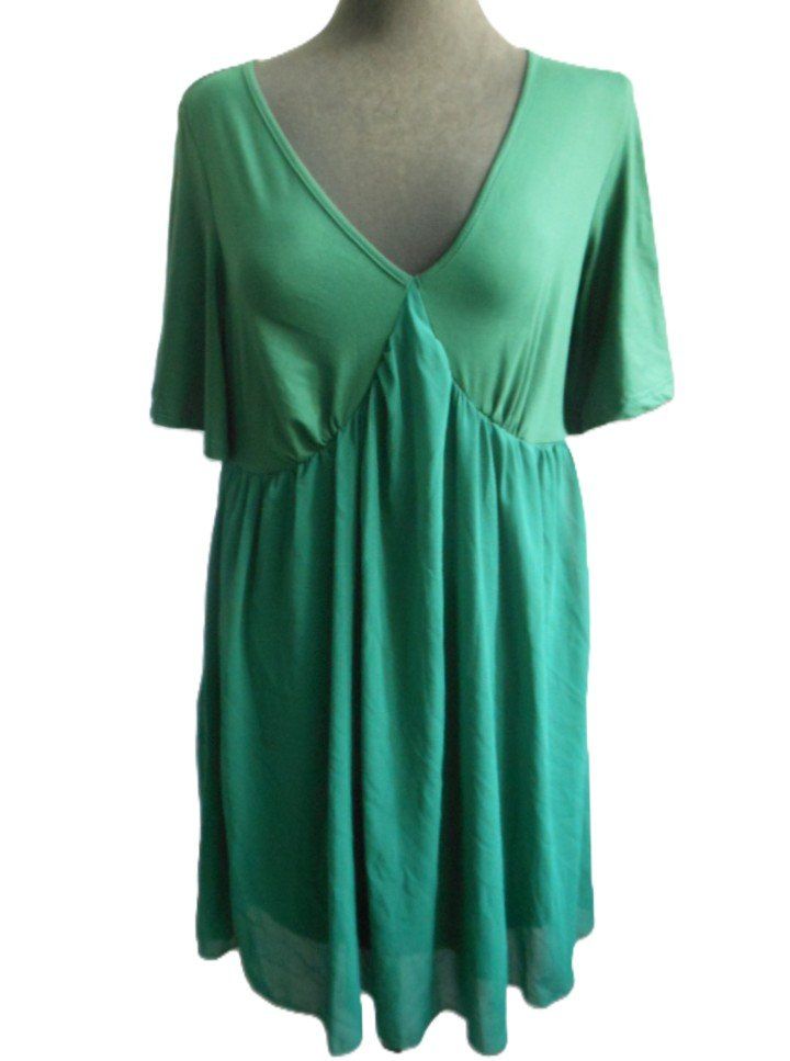 Vestiti: ca. Gr. 46 grünes Stretch Kleid tiefer Ausschnitt – Usato da Basel venduto da frausommerwind