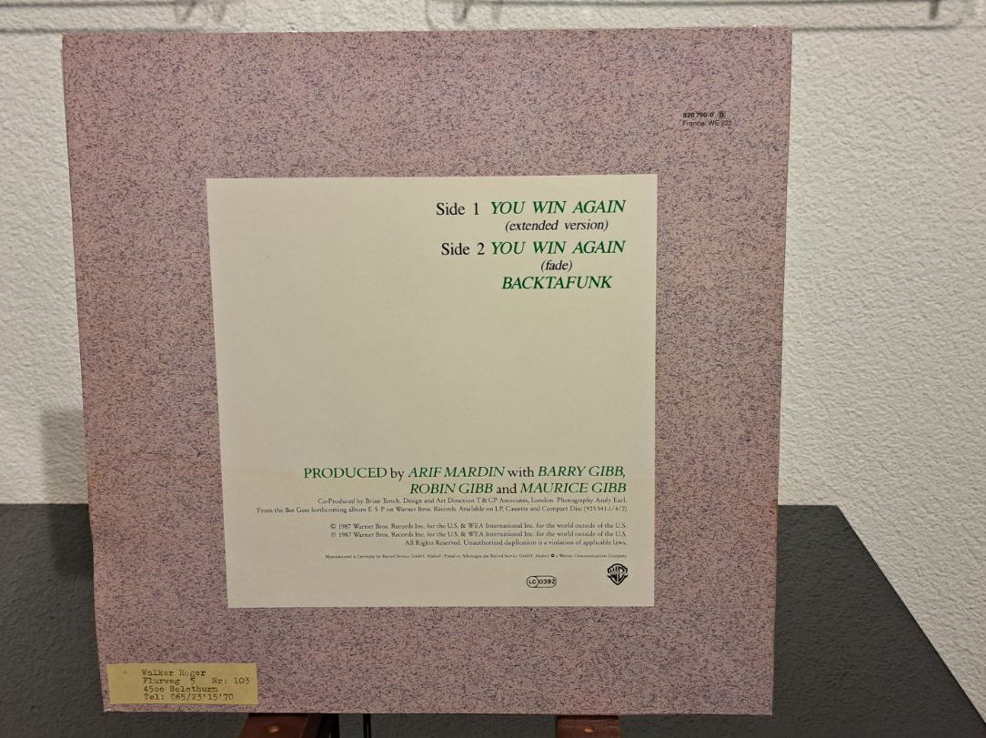 Dischi in vinile: BEE GEES - You Win Again Maxi-Single VG/VG- – Usato da Günsberg venduto da Fleder4 2