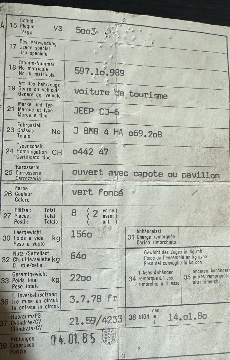 Jeep Automobili: jeep willys cj6 1978 – Usato da Dorénaz venduto da Biolle 7