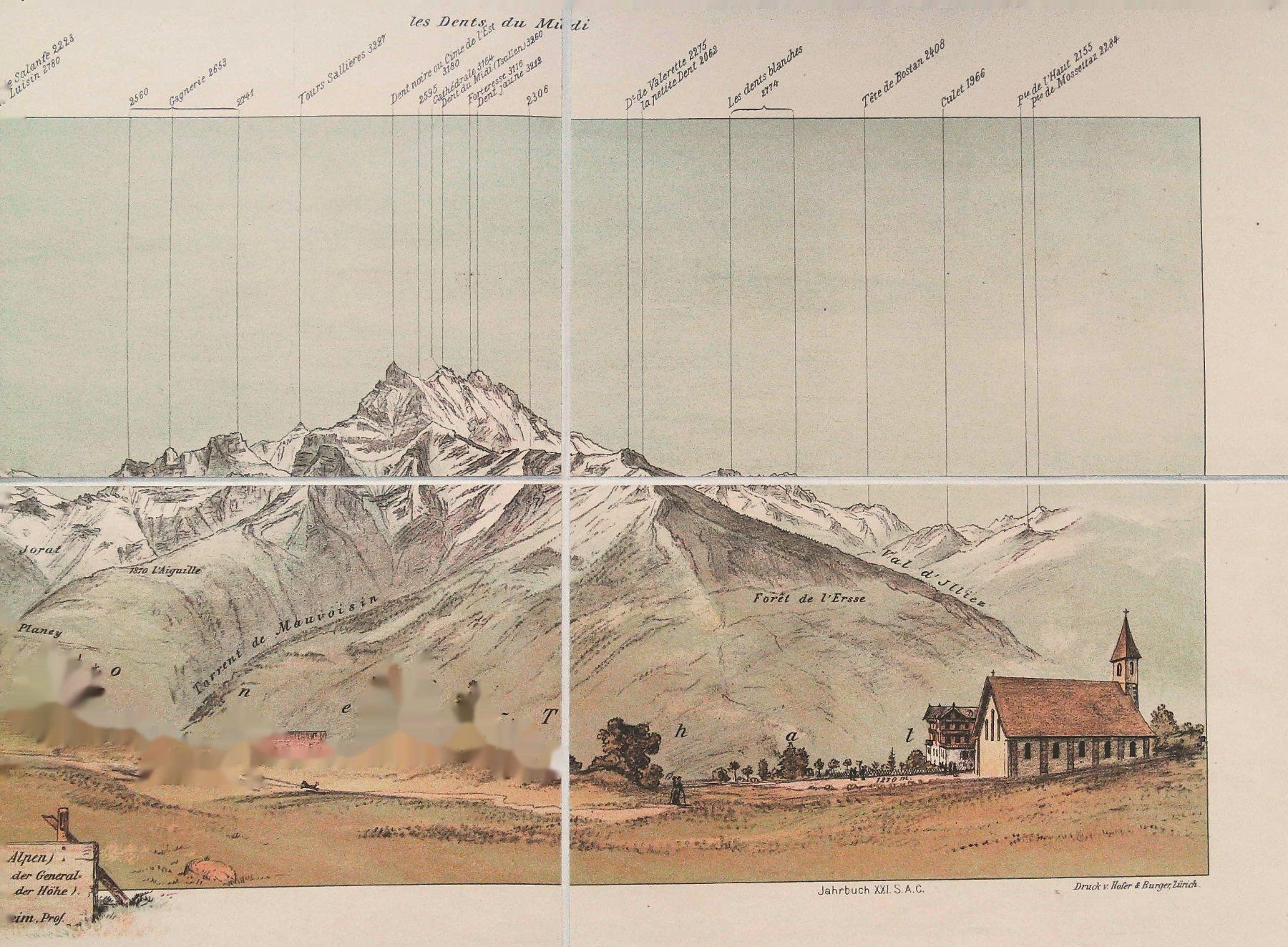 Incisioni: Villars sur Ollon  Panorama 1885 – Usato da Rafz venduto da Helvet32 1