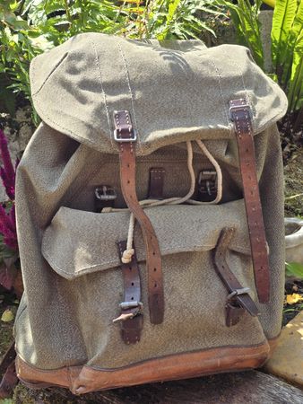  Militär Rucksack Leder Segeltuch 1959 gebraucht
