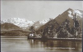 THUNERSEE mit Niesen & Blümlisalp - 1917 gel. Bahnpost