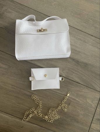 WEISSE KUNSTLEDER-HANDTASCHE MIT MINIETUI NEU