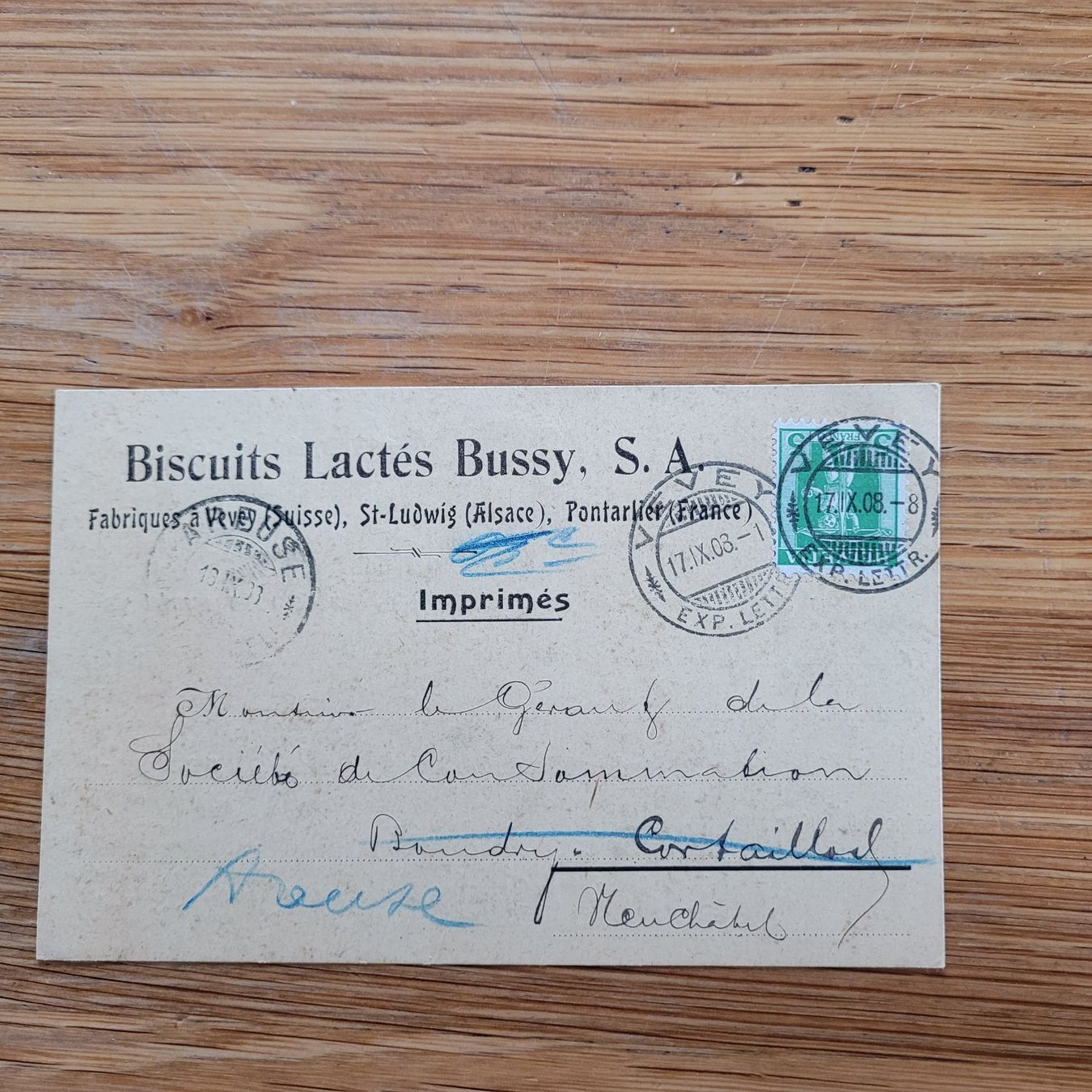 Tous les timbres: Carte Biscuits Lactés Bussy SA  Vevey 1908 – D'occasion à Biel/Bienne par Destockweb