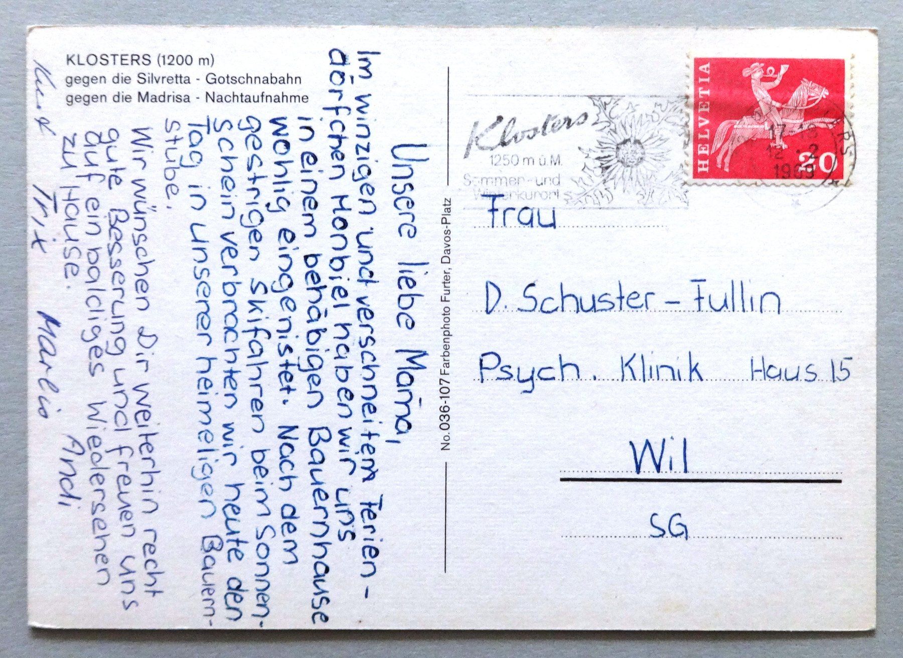 Ansichtskarten: Klosters (1200 m) – Gebraucht aus Fétigny von Billy2miny 1