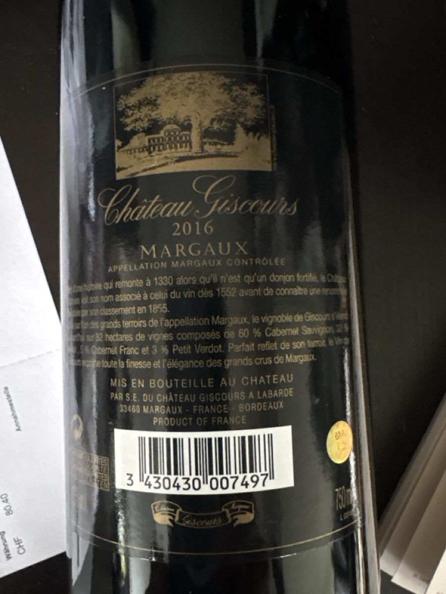 Château Margaux Vino: Chateau Giscours 2016 – Nuovo e nell'imballaggio originale da Zürich venduto da Nick345 1