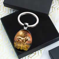 SCHLÜSSELANHÄNGER *PFERDE SONNENUNTE* ZINKLEGIERUNG,GLAS NEU