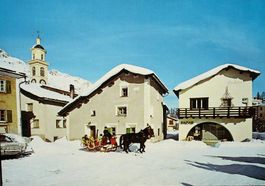 SILS-MARIA Dorfplatz - Pferde-Schlitten