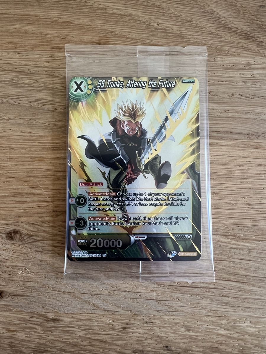 Bandai Carte collezionabili: SEALED!! SS Trunks, Altering the Future BT13-093 SR – Nuovo e nell'imballaggio originale da Lenzburg venduto da Ciko1991