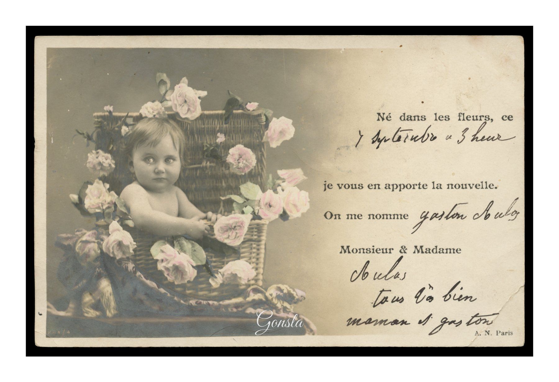 Cartoline postali: ENFANTS - 1908 "Naissance" (Lot de 2x C.P.) – Usato da Onex venduto da gonsla01 1