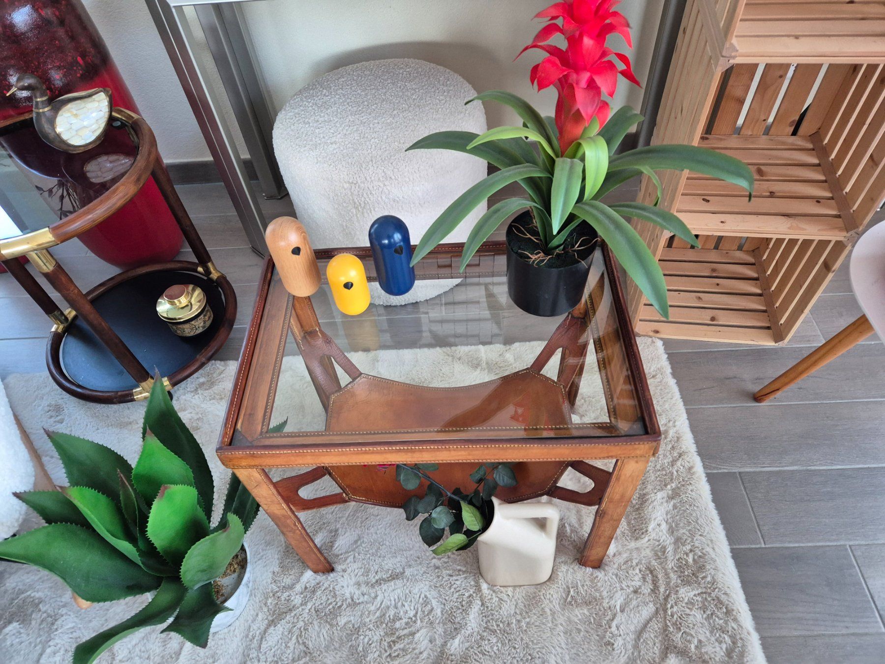 Tavoli: Table basse vintage cuir et verre – Usato da Fully venduto da tameab 3