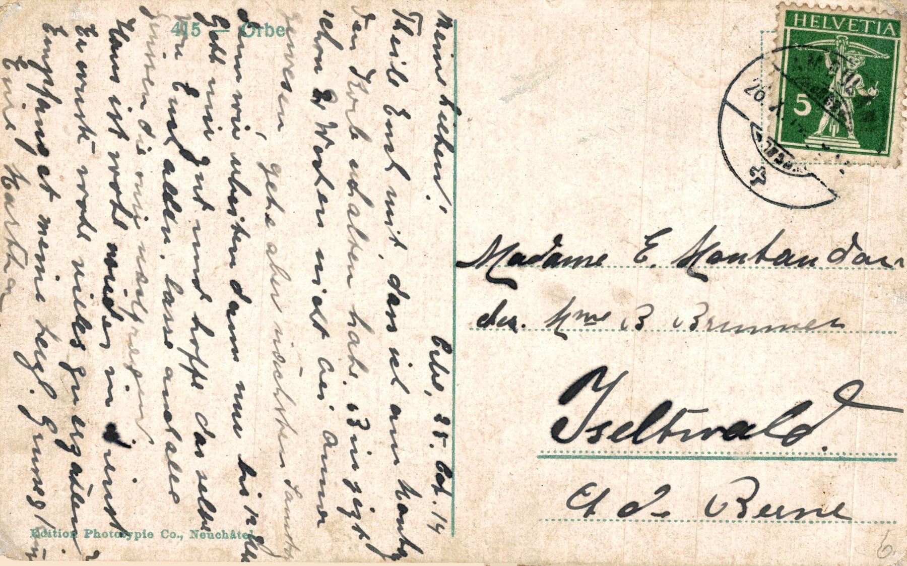 Cartoline postali: Orbe – Usato da Bronschhofen venduto da Astore 1