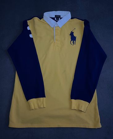 Polo Ralph Lauren Rugby Poloshirt Langarm Gr. L Gelb/Blau