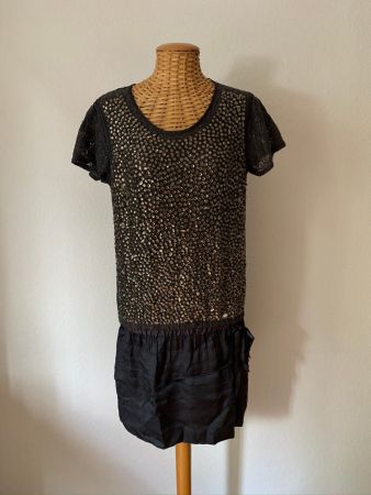 Spitzen Kleid dunkelgrau festlich - XS