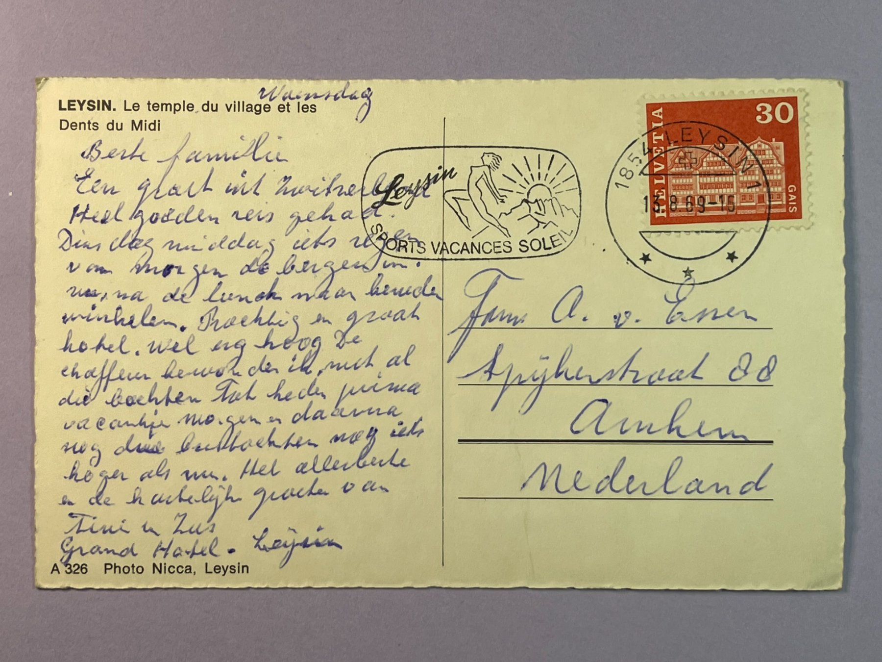 Ansichtskarten: Alte Ansichtskarte Leysin, Kirche, Berge, 1937 – Gebraucht aus Steg VS von _vinci_ 1