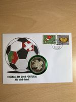 Medaille Fussball-EM 2004 auf Briefumschlag gestempelt