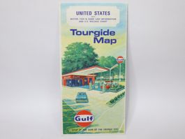USA Gulf Landkarte ca. 1969 neuwertig Tankstelle Holiday Inn
