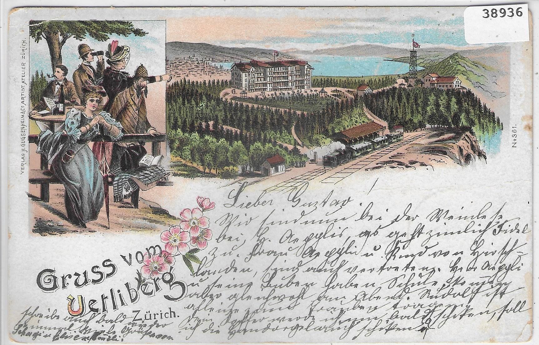 Ansichtskarten: Gruss vom Uetliberg - farbige Litho 1902 – Defekt aus Ettingen von Kartenplanet