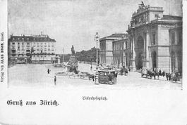 Schöne alte Postkarte GRUSS aus ZÜRICH Bahnhofsplatz 1905
